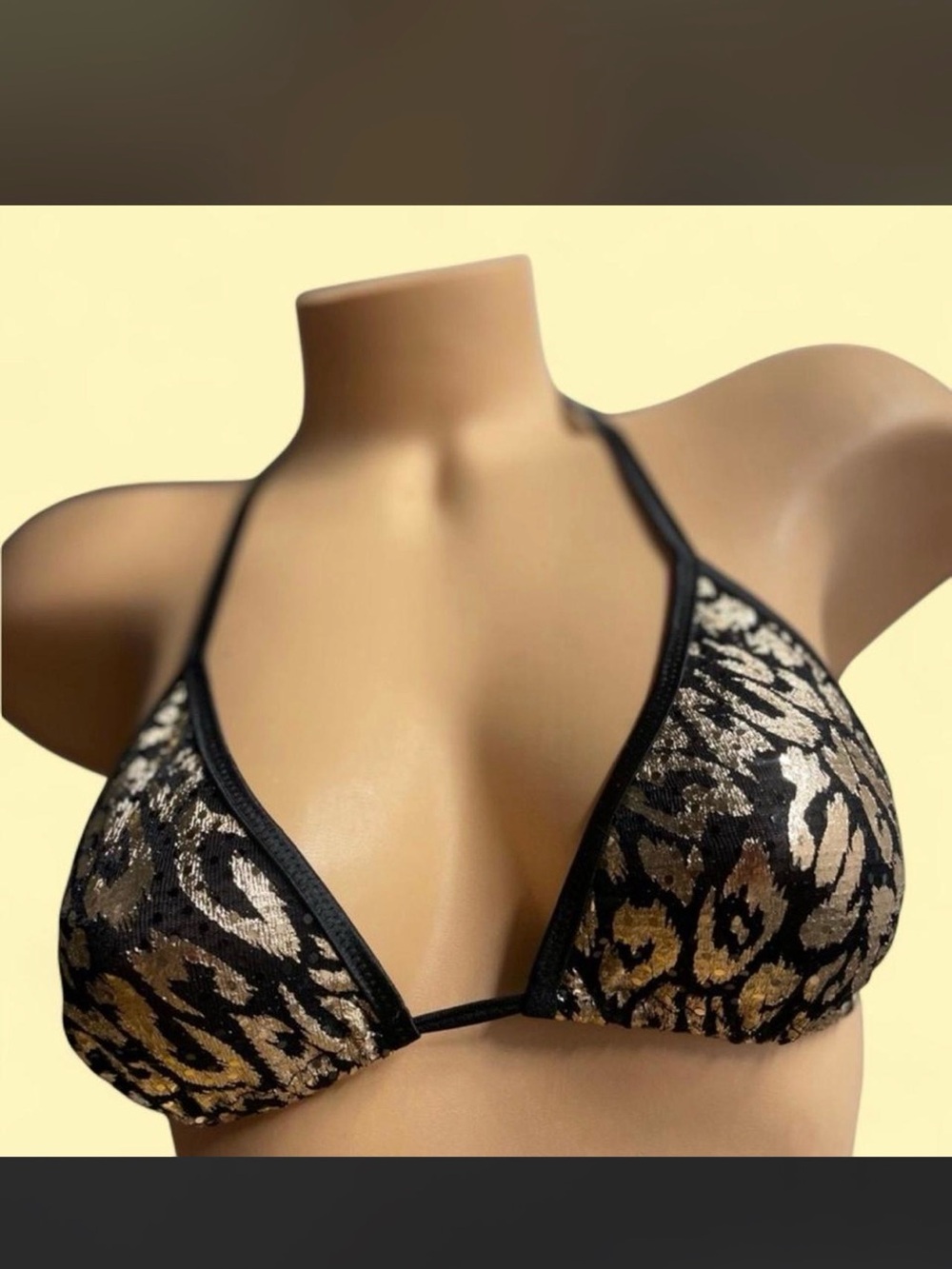 Black and Gold Animal Print Triangle Bikini Top